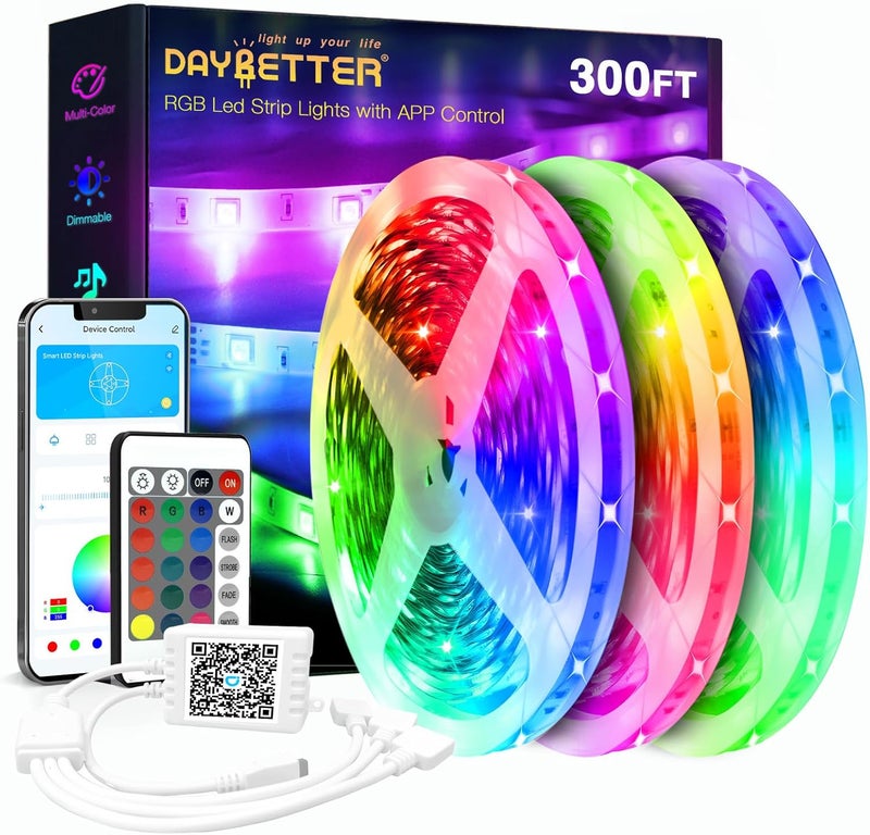 DAYBETTER Led Strip Lights 300 ft Ultra Long Smart Light Strips with App Voice Control Remote, 2835 RGB Music Sync Color Changing Lights for Bedroom, Kitchen, Party,Home Decoration - Image 1